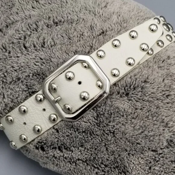 Melamed Biker chrome studded leather belt white silver